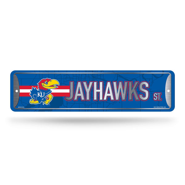 Wholesale NCAA Kansas Jayhawks Metal Street Sign 4" x 15" Home Décor - Bedroom - Office - Man Cave By Rico Industries