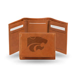 Wholesale NCAA Kansas State Wildcats Brown Embossed Genuine Leather Tri-Fold Wallet By Rico Industries