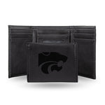 Wholesale NCAA Kansas State Wildcats Laser Engraved Black Tri-Fold Wallet - Men's Accessory By Rico Industries