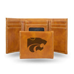 Wholesale NCAA Kansas State Wildcats Laser Engraved Brown Tri-Fold Wallet - Men's Accessory By Rico Industries