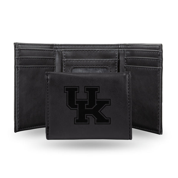 Wholesale NCAA Kentucky Wildcats Laser Engraved Black Tri-Fold Wallet - Men's Accessory By Rico Industries