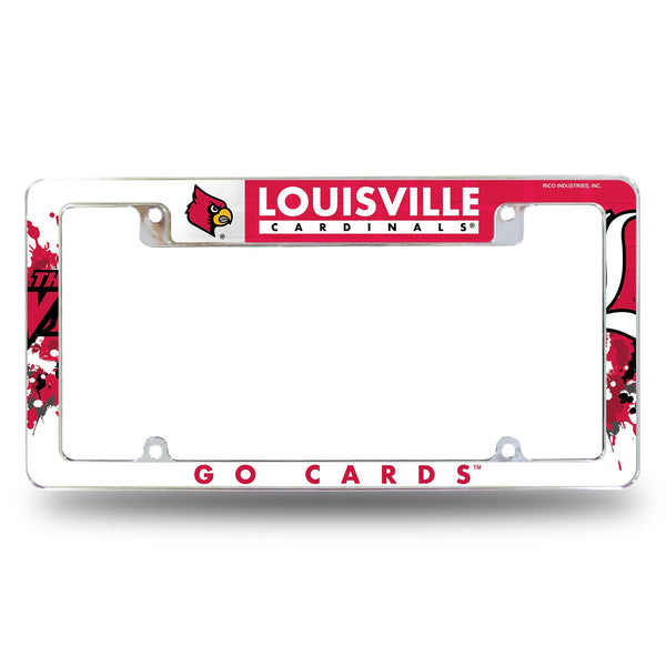 Wholesale NCAA Louisville Cardinals 12" x 6" Chrome All Over Automotive License Plate Frame for Car/Truck/SUV By Rico Industries