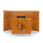 Wholesale NCAA Louisville Cardinals Laser Engraved Brown Tri-Fold Wallet - Men's Accessory By Rico Industries