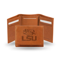 Wholesale NCAA LSU Tigers Brown Embossed Genuine Leather Tri-Fold Wallet By Rico Industries