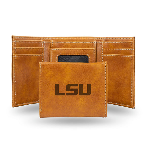 Wholesale NCAA LSU Tigers Laser Engraved Brown Tri-Fold Wallet - Men's Accessory By Rico Industries