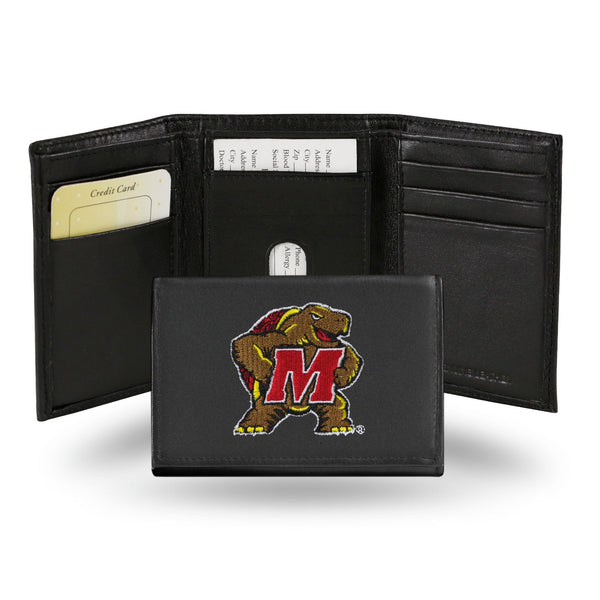 Wholesale NCAA Maryland Terrapins Embroidered Genuine Leather Tri-fold Wallet 3.25" x 4.25" - Slim By Rico Industries