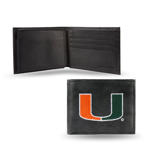 Wholesale NCAA Miami Hurricanes Embroidered Genuine Leather Billfold Wallet 3.25" x 4.25" - Slim By Rico Industries