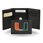 Wholesale NCAA Miami Hurricanes Embroidered Genuine Leather Tri-fold Wallet 3.25" x 4.25" - Slim By Rico Industries