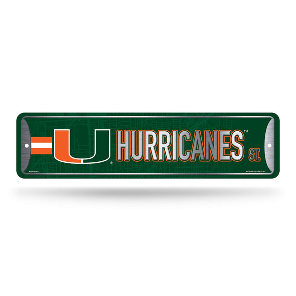 Wholesale NCAA Miami Hurricanes Metal Street Sign 4" x 15" Home Décor - Bedroom - Office - Man Cave By Rico Industries