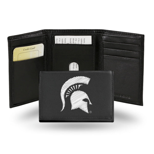 Wholesale NCAA Michigan State Spartans Embroidered Genuine Leather Tri-fold Wallet 3.25" x 4.25" - Slim By Rico Industries