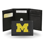 Wholesale NCAA Michigan Wolverines Embroidered Genuine Leather Tri-fold Wallet 3.25" x 4.25" - Slim By Rico Industries