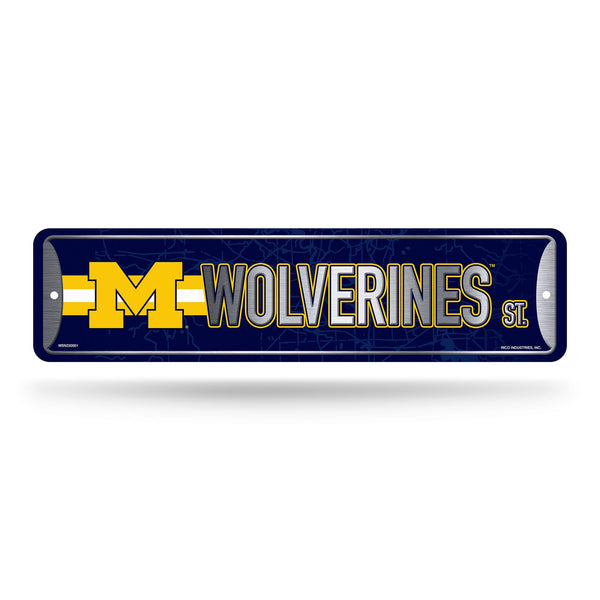 Wholesale NCAA Michigan Wolverines Metal Street Sign 4" x 15" Home Décor - Bedroom - Office - Man Cave By Rico Industries