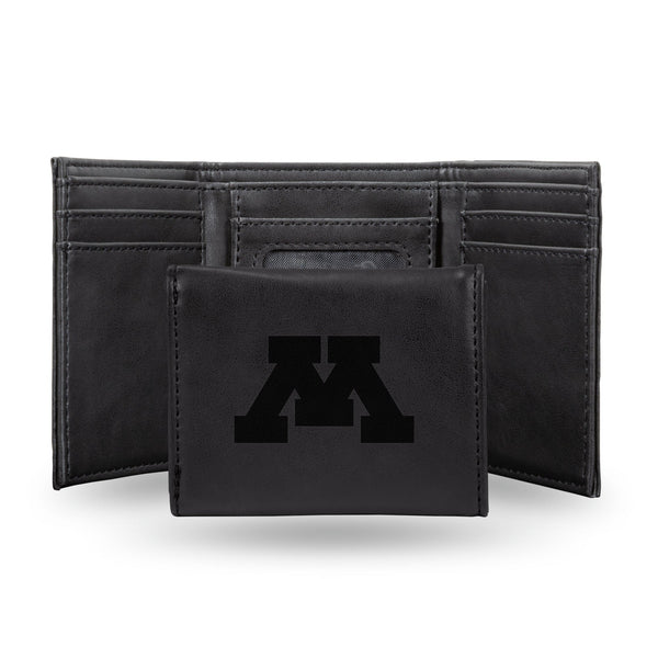 Wholesale NCAA Minnesota Golden Gophers Laser Engraved Black Tri-Fold Wallet - Men's Accessory By Rico Industries