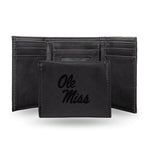 Wholesale NCAA Mississippi Rebels Laser Engraved Black Tri-Fold Wallet - Men's Accessory By Rico Industries