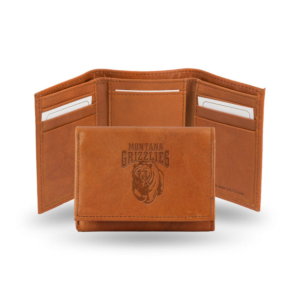 Wholesale NCAA Montana Grizzlies Brown Embossed Genuine Leather Tri-Fold Wallet By Rico Industries