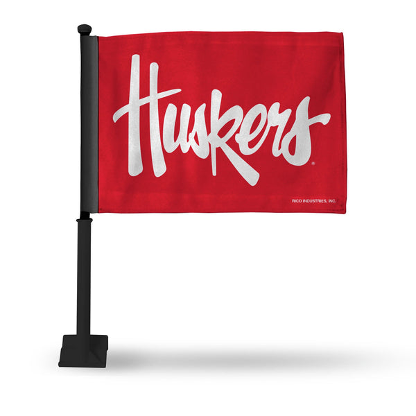 Wholesale NCAA Nebraska Cornhuskers Double Sided Car Flag - 16" x 19" - Strong Black Pole that Hooks Onto Car/Truck/Automobile By Rico Industries