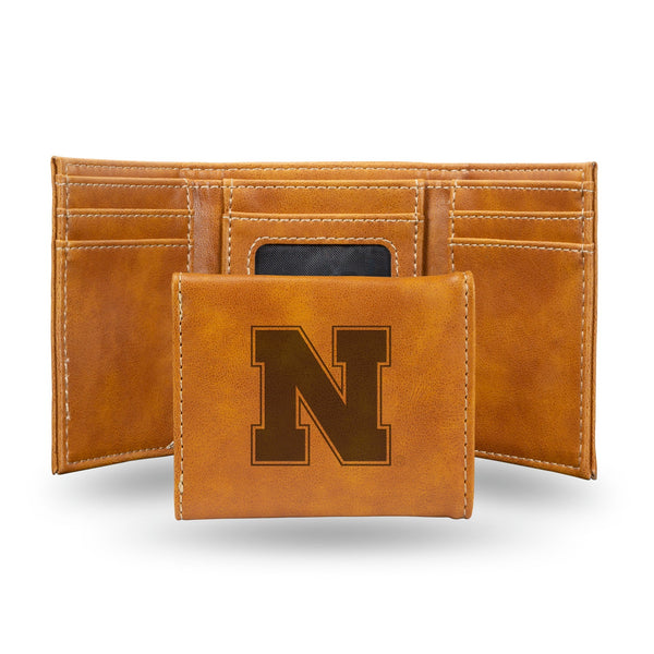 Wholesale NCAA Nebraska Cornhuskers Laser Engraved Brown Tri-Fold Wallet - Men's Accessory By Rico Industries