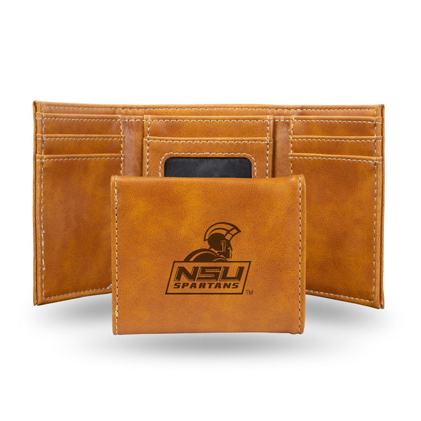 Wholesale NCAA Norfolk State Spartans Laser Engraved Brown Tri-Fold Wallet - Men's Accessory By Rico Industries