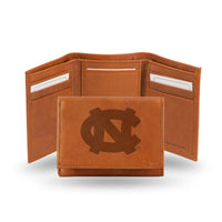 Wholesale NCAA North Carolina Tar Heels Brown Embossed Genuine Leather Tri-Fold Wallet By Rico Industries