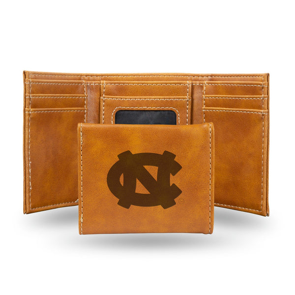 Wholesale NCAA North Carolina Tar Heels Laser Engraved Brown Tri-Fold Wallet - Men's Accessory By Rico Industries