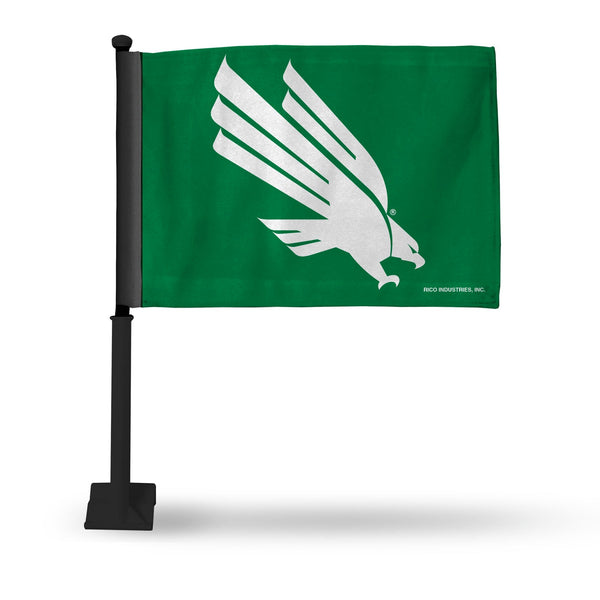 Wholesale NCAA North Texas Mean Green Double Sided Car Flag - 16" x 19" - Strong Black Pole that Hooks Onto Car/Truck/Automobile By Rico Industries