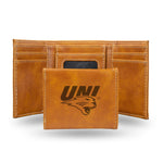 Wholesale NCAA Northern Iowa Panthers Laser Engraved Brown Tri-Fold Wallet - Men's Accessory By Rico Industries