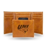 Wholesale NCAA Northern Iowa Panthers Laser Engraved Brown Tri-Fold Wallet - Men's Accessory By Rico Industries