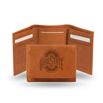 Wholesale NCAA Ohio State Buckeyes Brown Embossed Genuine Leather Tri-Fold Wallet By Rico Industries