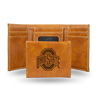 Wholesale NCAA Ohio State Buckeyes Laser Engraved Brown Tri-Fold Wallet - Men's Accessory By Rico Industries