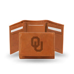 Wholesale NCAA Oklahoma Sooners Brown Embossed Genuine Leather Tri-Fold Wallet By Rico Industries