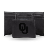 Wholesale NCAA Oklahoma Sooners Laser Engraved Black Tri-Fold Wallet - Men's Accessory By Rico Industries