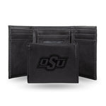 Wholesale NCAA Oklahoma State Cowboys Laser Engraved Black Tri-Fold Wallet - Men's Accessory By Rico Industries