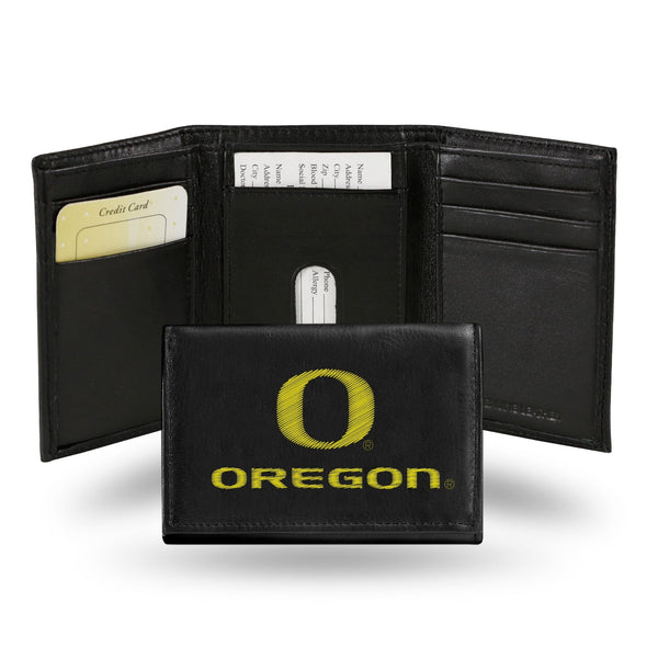 Wholesale NCAA Oregon Ducks Embroidered Genuine Leather Tri-fold Wallet 3.25" x 4.25" - Slim By Rico Industries