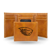 Wholesale NCAA Oregon State Beavers Laser Engraved Brown Tri-Fold Wallet - Men's Accessory By Rico Industries