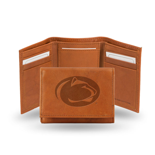 Wholesale NCAA Penn State Nittany Lions Brown Embossed Genuine Leather Tri-Fold Wallet By Rico Industries