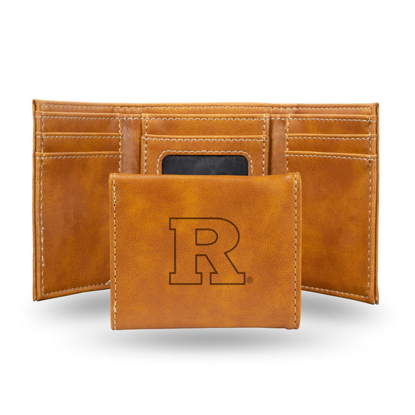 Wholesale NCAA Rutgers Scarlet Knights Laser Engraved Brown Tri-Fold Wallet - Men's Accessory By Rico Industries