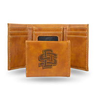 Wholesale NCAA South Dakota State Jackrabbits Laser Engraved Brown Tri-Fold Wallet - Men's Accessory By Rico Industries