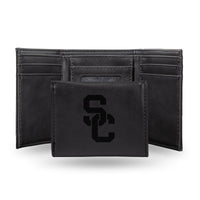 Wholesale NCAA Southern California Trojans Laser Engraved Black Tri-Fold Wallet - Men's Accessory By Rico Industries