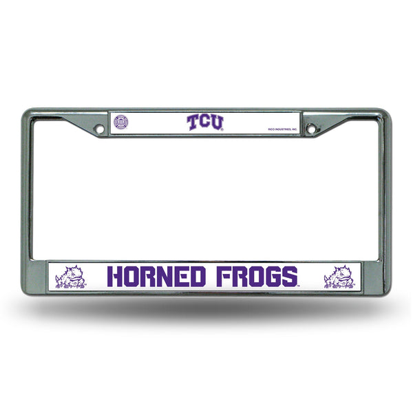 Wholesale NCAA TCU Horned Frogs 12" x 6" Silver Chrome Car/Truck/SUV Auto Accessory By Rico Industries