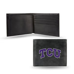 Wholesale NCAA TCU Horned Frogs Embroidered Genuine Leather Billfold Wallet 3.25" x 4.25" - Slim By Rico Industries