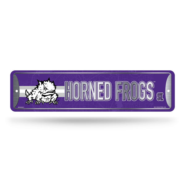 Wholesale NCAA TCU Horned Frogs Metal Street Sign 4" x 15" Home Décor - Bedroom - Office - Man Cave By Rico Industries