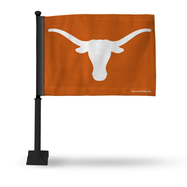 Wholesale NCAA Texas Longhorns Double Sided Car Flag - 16" x 19" - Strong Black Pole that Hooks Onto Car/Truck/Automobile By Rico Industries
