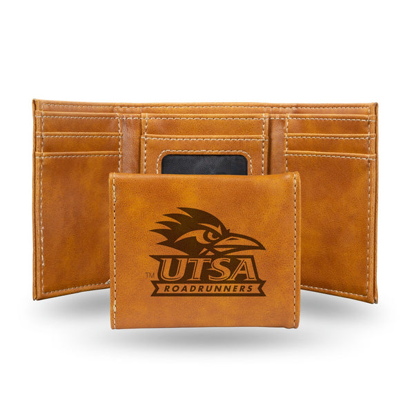Wholesale NCAA Texas-San Antonio Roadrunners Laser Engraved Brown Tri-Fold Wallet - Men's Accessory By Rico Industries