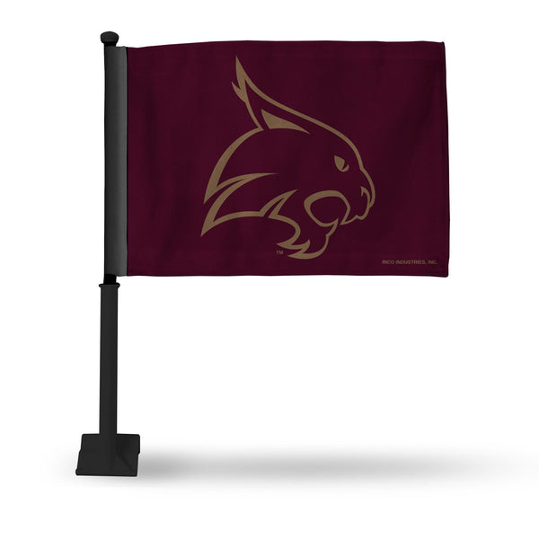 Wholesale NCAA Texas State Bobcats Double Sided Car Flag - 16" x 19" - Strong Black Pole that Hooks Onto Car/Truck/Automobile By Rico Industries