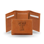 Wholesale NCAA Texas Tech Red Raiders Brown Embossed Genuine Leather Tri-Fold Wallet By Rico Industries