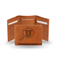 Wholesale NCAA Utah Utes Brown Embossed Genuine Leather Tri-Fold Wallet By Rico Industries