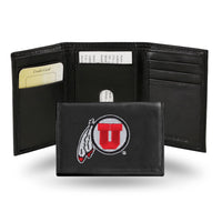 Wholesale NCAA Utah Utes Embroidered Genuine Leather Tri-fold Wallet 3.25" x 4.25" - Slim By Rico Industries