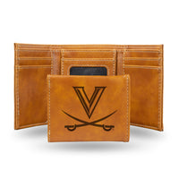 Wholesale NCAA Virginia Cavaliers Laser Engraved Brown Tri-Fold Wallet - Men's Accessory By Rico Industries