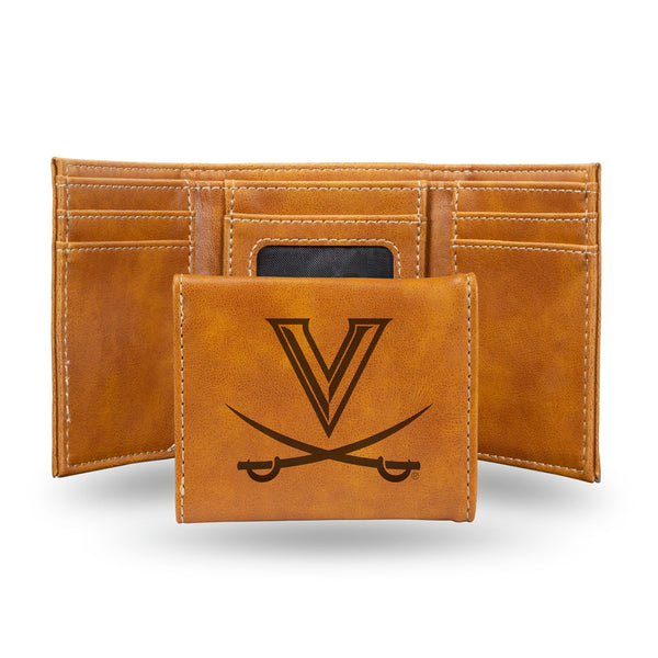 Wholesale NCAA Virginia Cavaliers Laser Engraved Brown Tri-Fold Wallet - Men's Accessory By Rico Industries