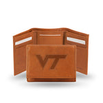 Wholesale NCAA Virginia Tech Hokies Brown Embossed Genuine Leather Tri-Fold Wallet By Rico Industries